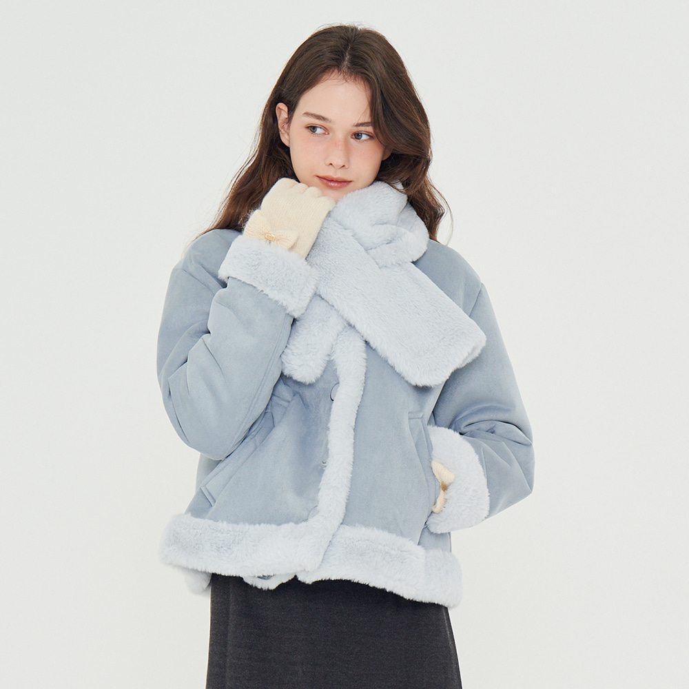 [메타퍼] MET eco-fur suede shearling jacket blue