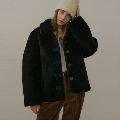 [블랭크03] wool shearing reversible half coat (black)