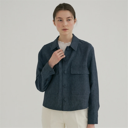 [블랭크03] linen cropped shirt jacket (blue)