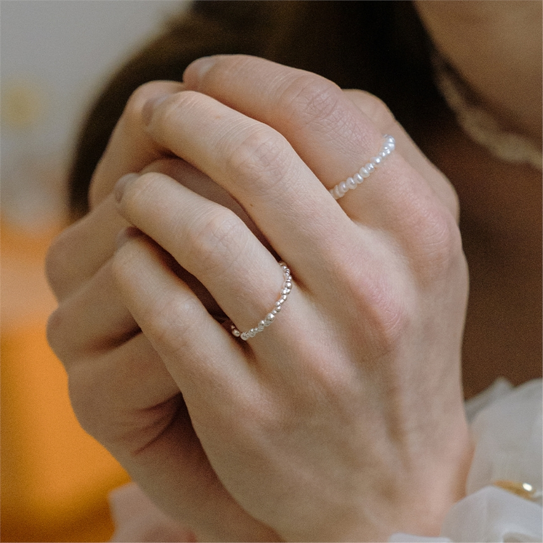 [하스] Silver beads &amp; pearl layered ring [SET]_HE014