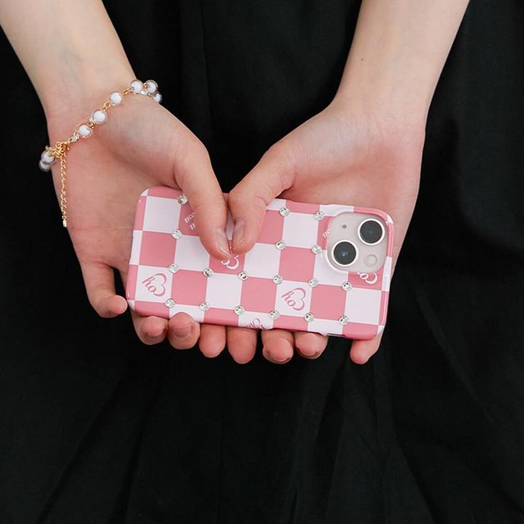 [루루슈] Bijou Checkerboard Phone Case - ROSE PINK