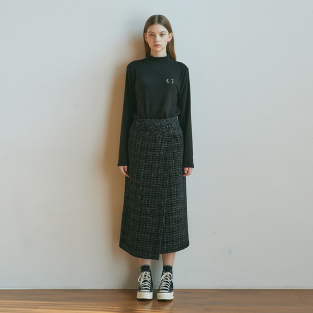 [무아르모아]tweed wrap long skirt-black