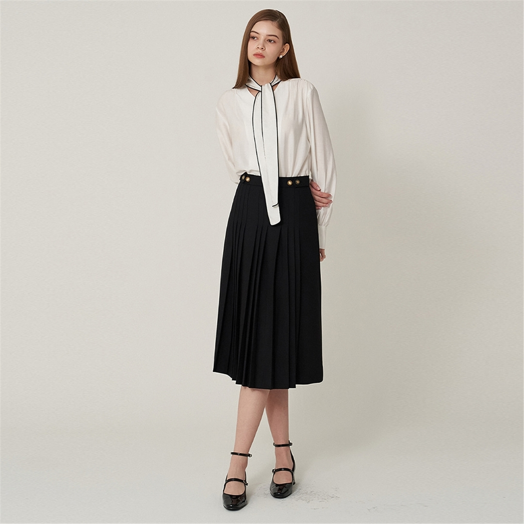 [에프코코로미즈] classic button pleats skirt BK