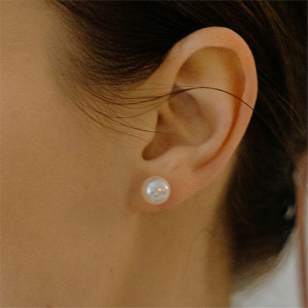 [하스] Simple 8mm pearl earrings [SILVER925]_HE012