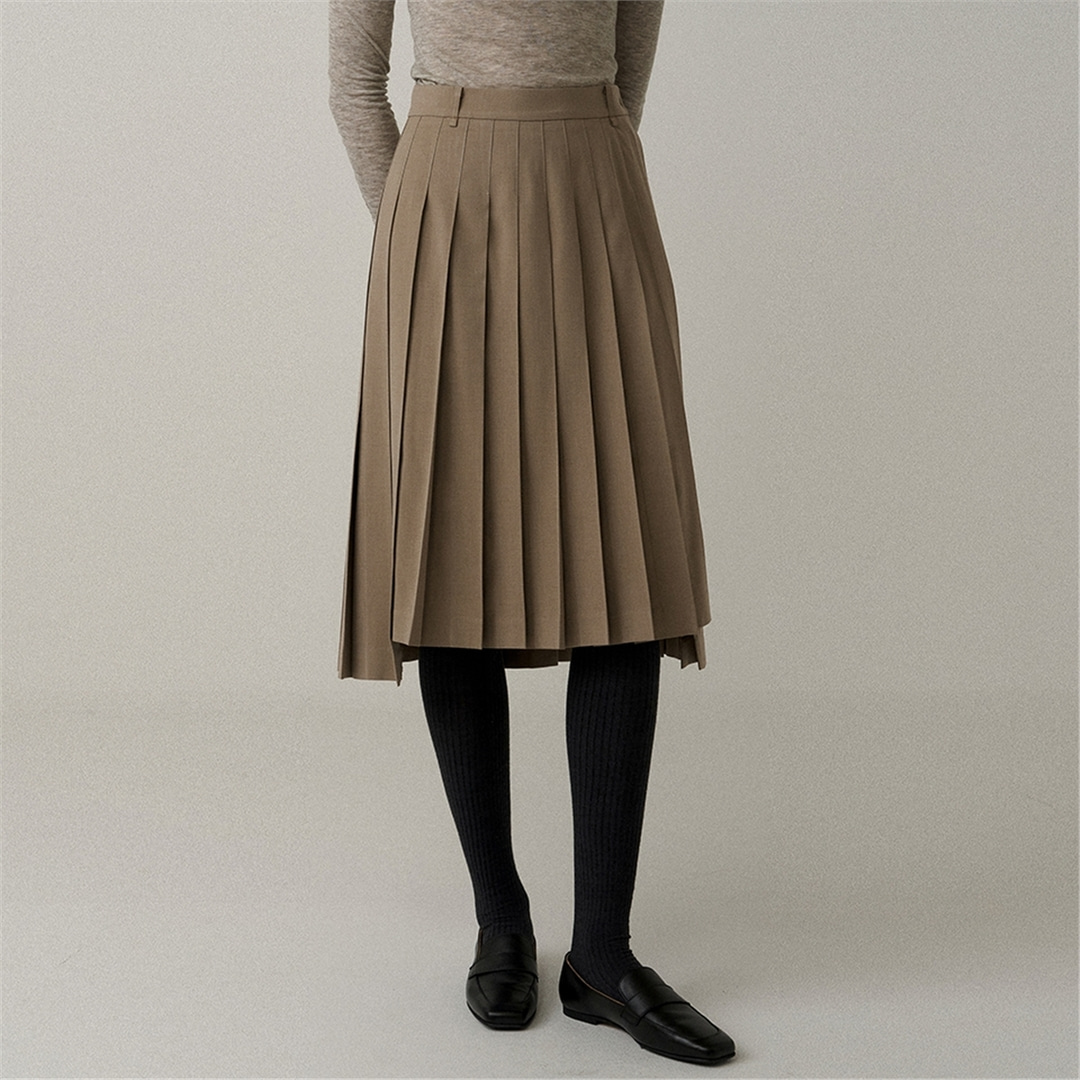 [블랭크03] pleats wool skirt (beige)