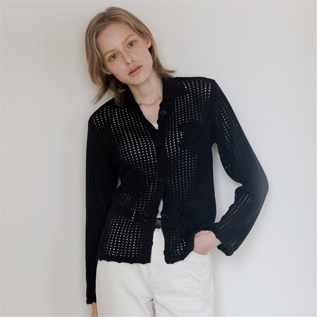 [블랭크03] cotton crochet knit jacket (navy)