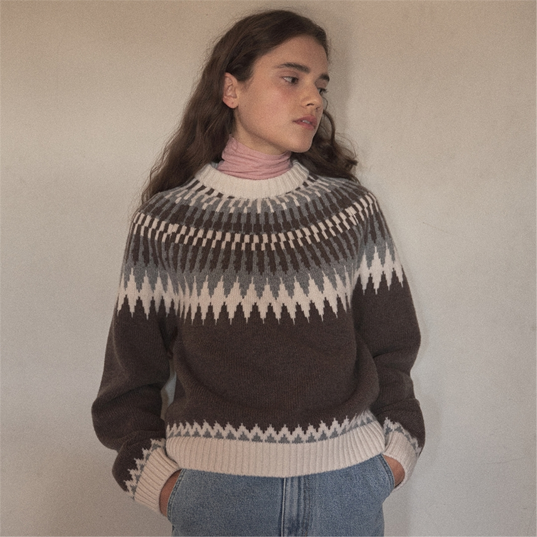 [블랭크03] wool fair isle sweater (melange brown)