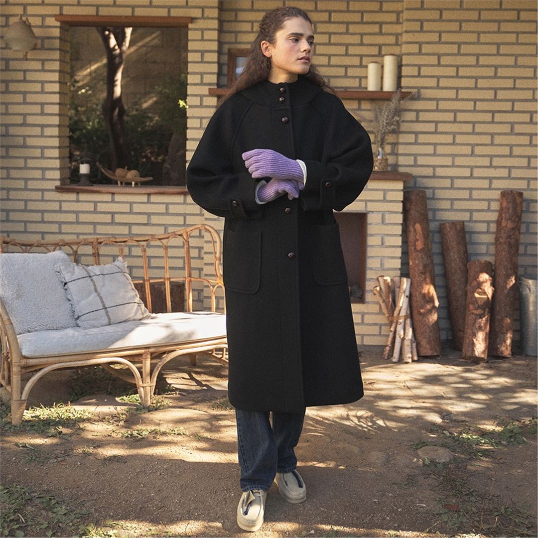 [블랭크03] cashmere wool hood coat (black)