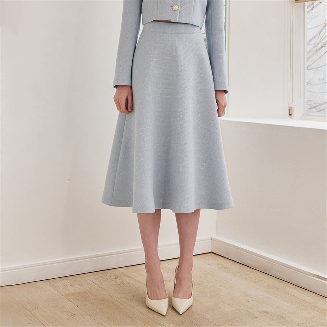 [누브] Long Flare Tweed Skirt - Light Blue