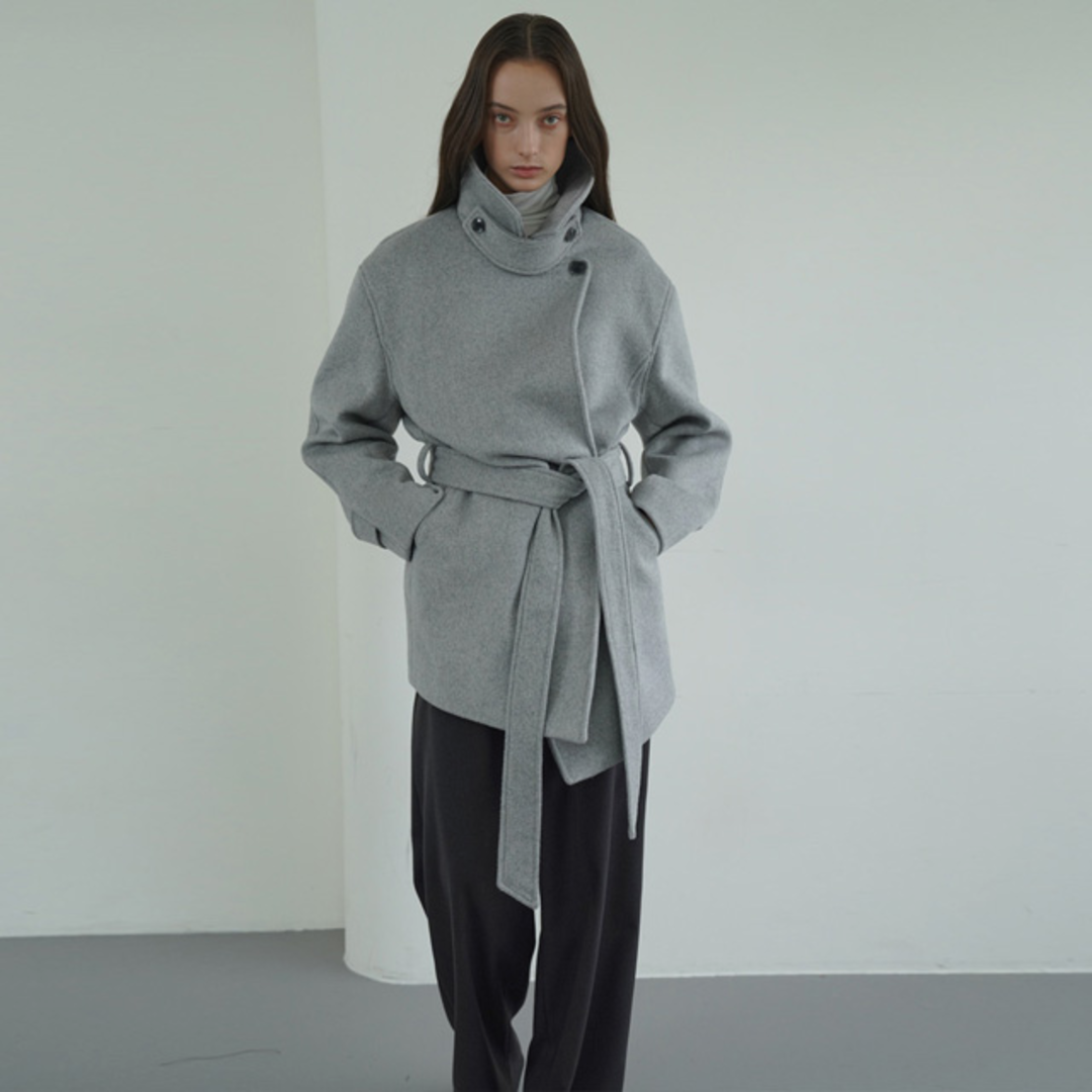 [녹섭] High neck wool coat gray