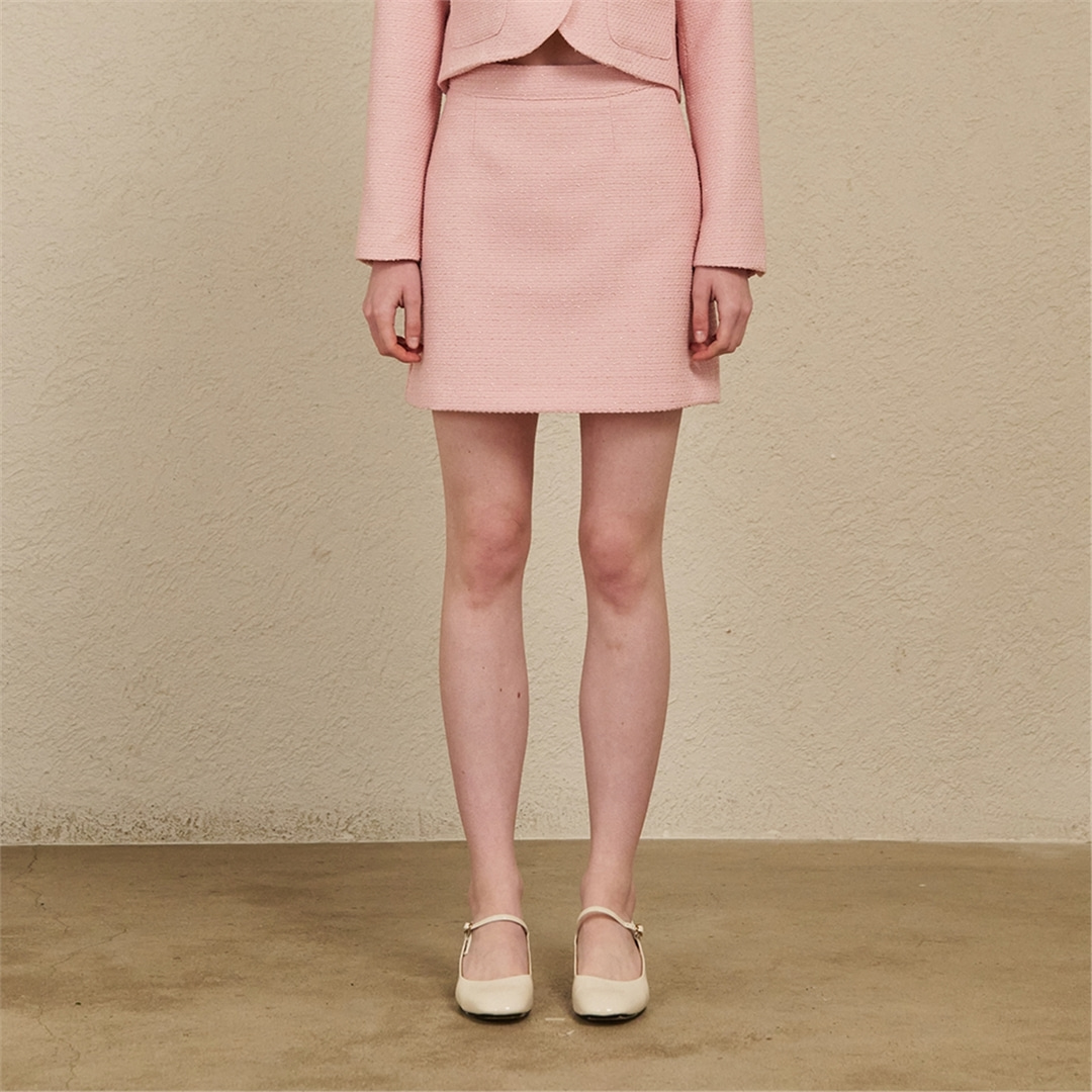[누브] A Line Tweed Skirt - Pink