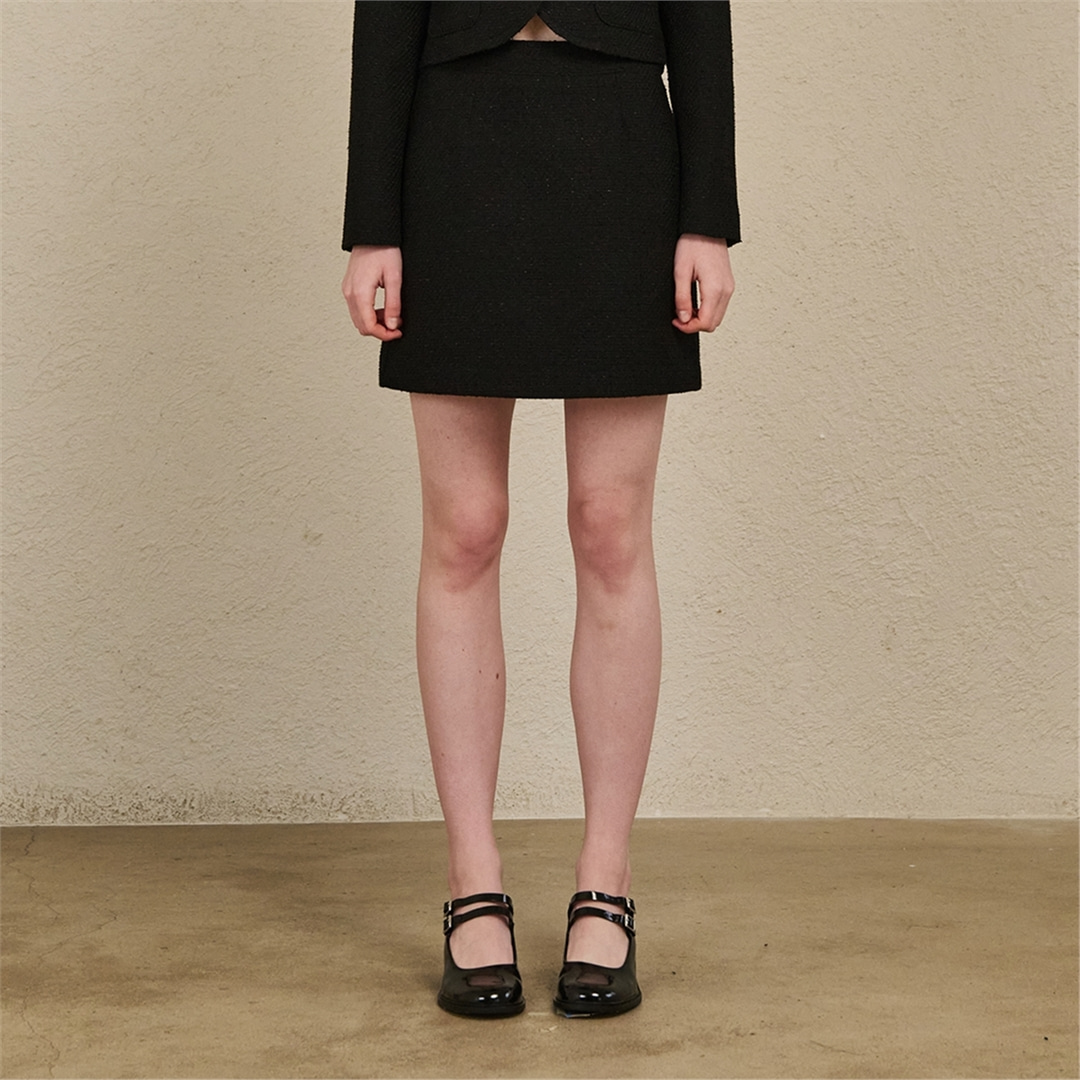 [누브] A Line Tweed Skirt - Black