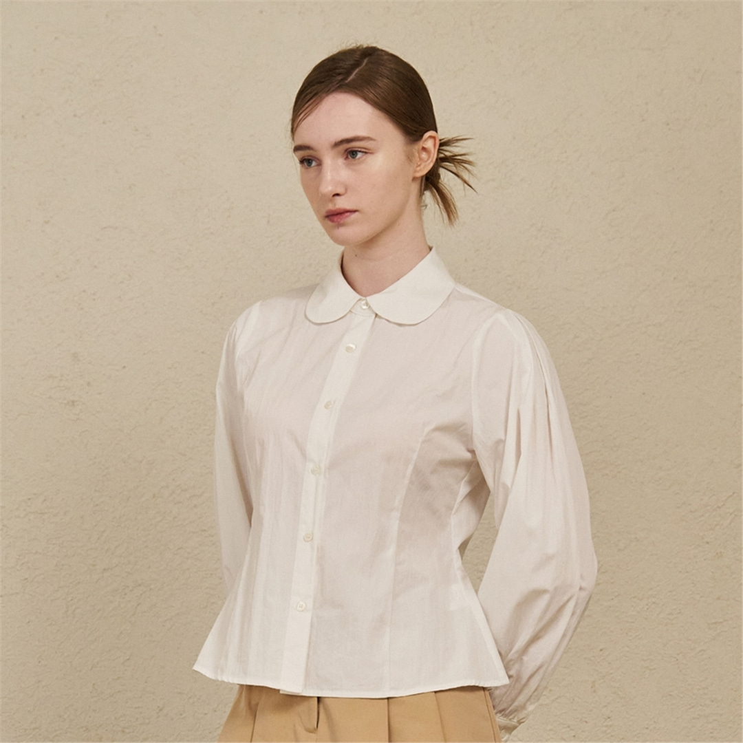 [누브] Round Collar Cotton Shirts - White