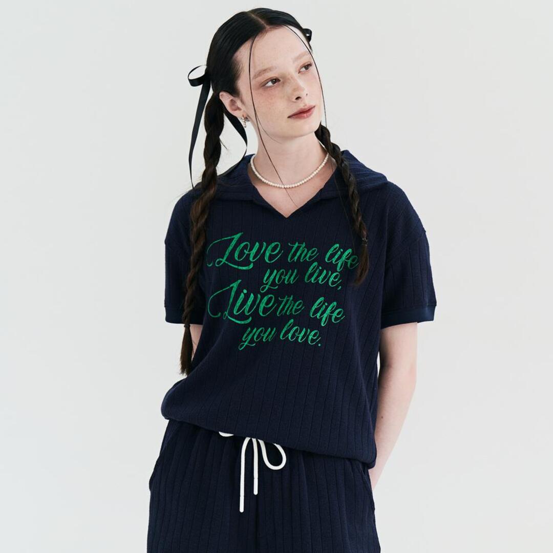 [메타퍼] MET Summer Knit Collar T-Shirt Navy
