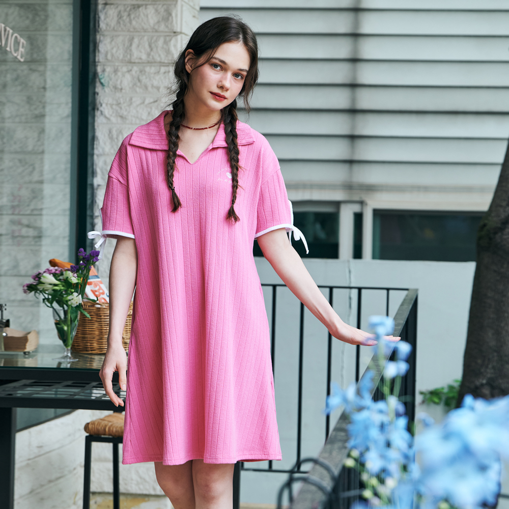 [메타퍼] MET summer knit collar dress pink