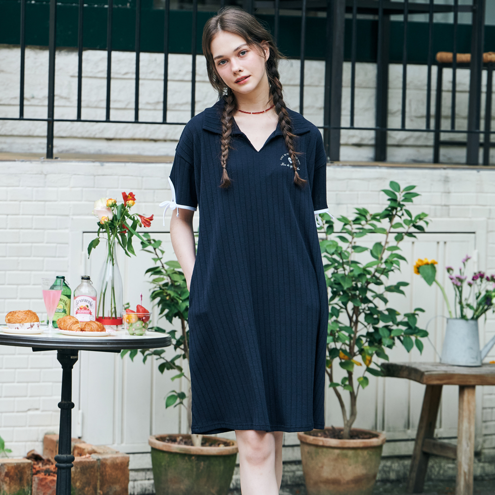 [메타퍼] MET summer knit collar dress navy