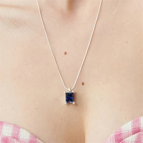 [티오유] Square sapphire cubic necklace_TS010