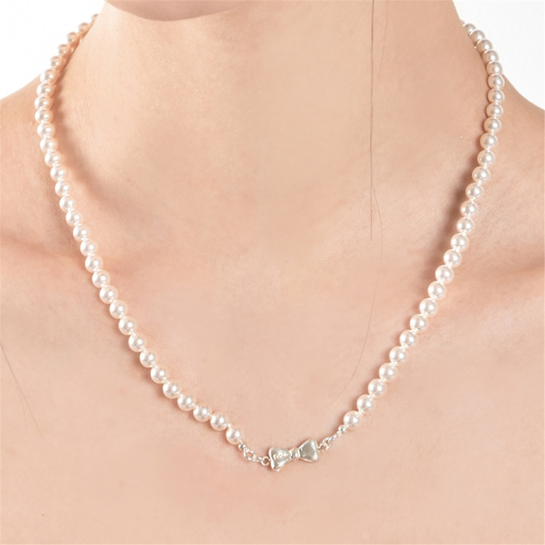 [티오유] Volume ribbon pearl necklace_TP013 [Silver925]