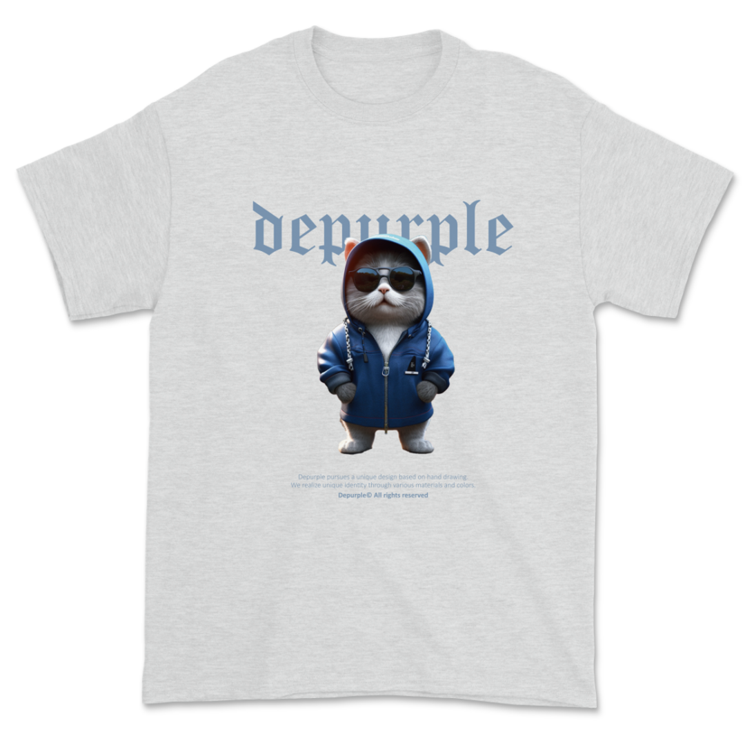 [디퍼플] 후디 캣 오버핏 그래픽 티셔츠