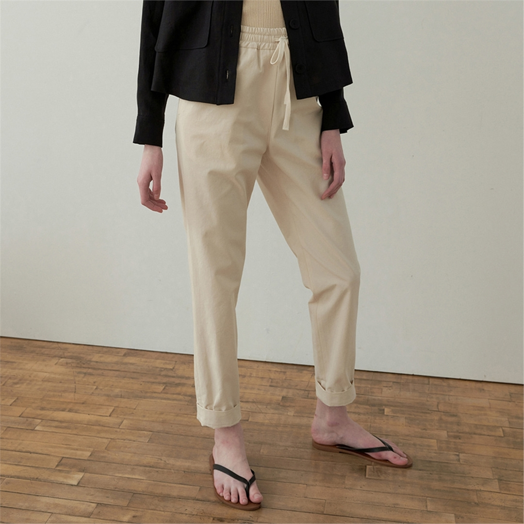[블랭크03] drawstring cotton pants_cream beige