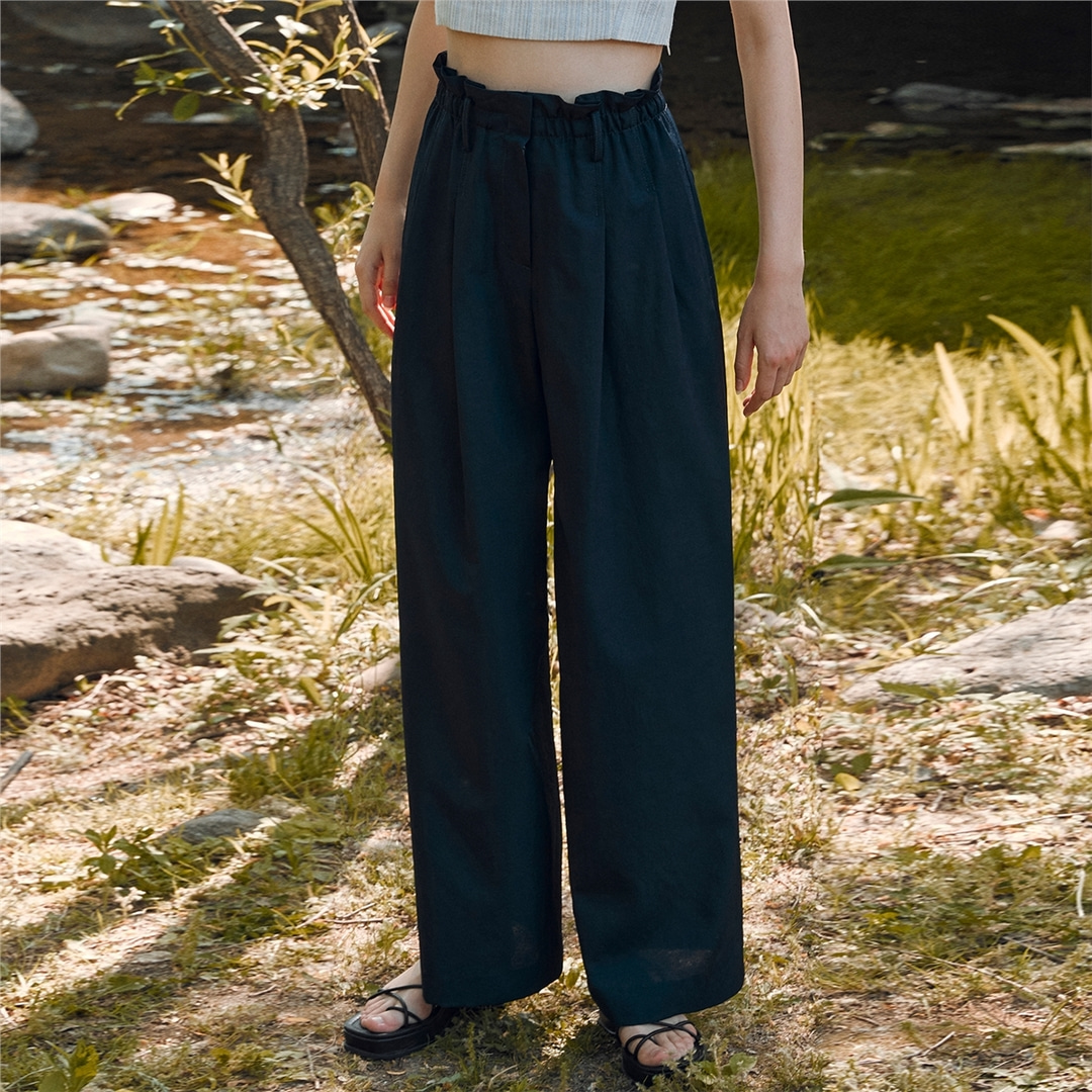 [N][리이] PINTUCKED PLEATED WIDE LEG TROUSER NAVY