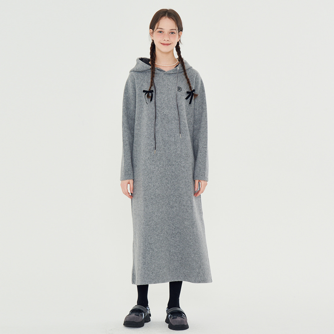 [메타퍼] MET minimal wool knit hood dress gray