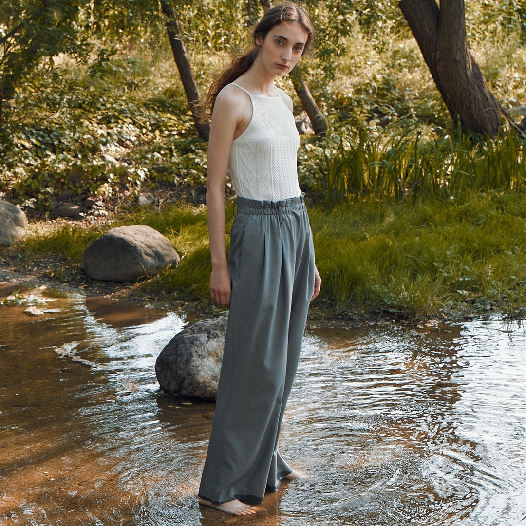 [N][리이] PINTUCKED PLEATED WIDE LEG TROUSER OLIVE