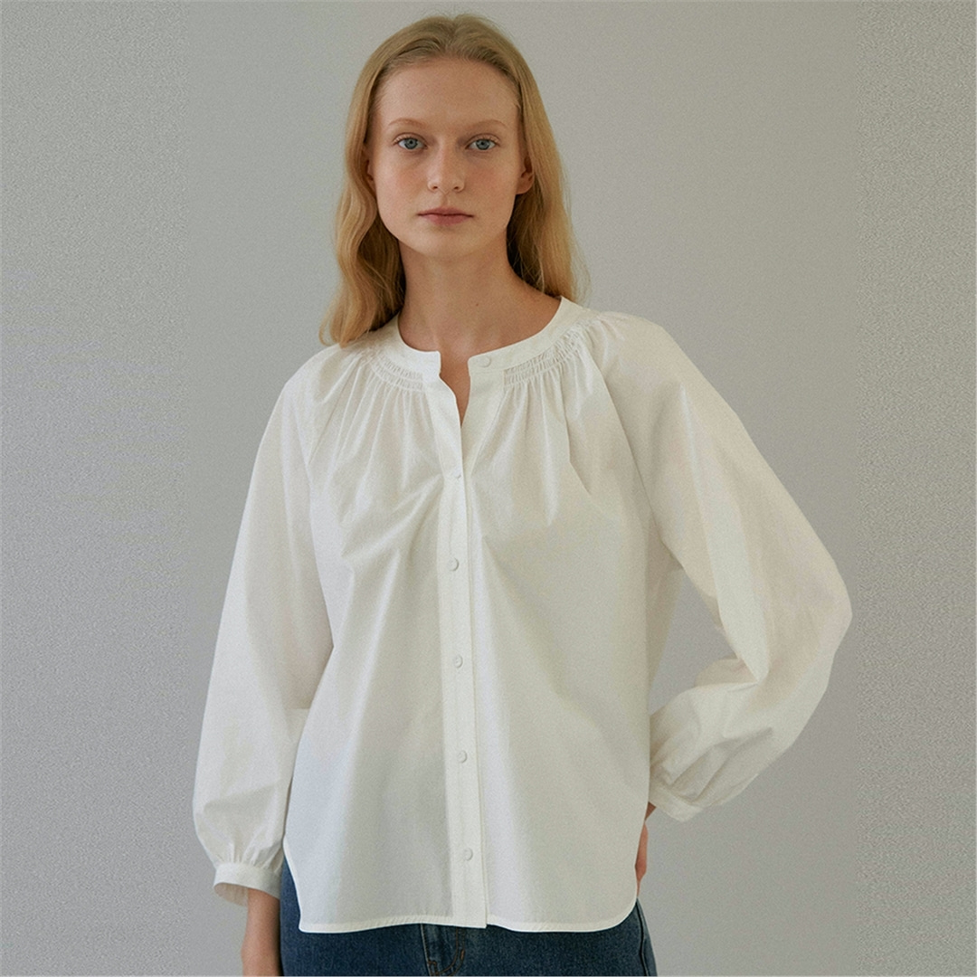 [블랭크03] smocking cotton blouse (off white)