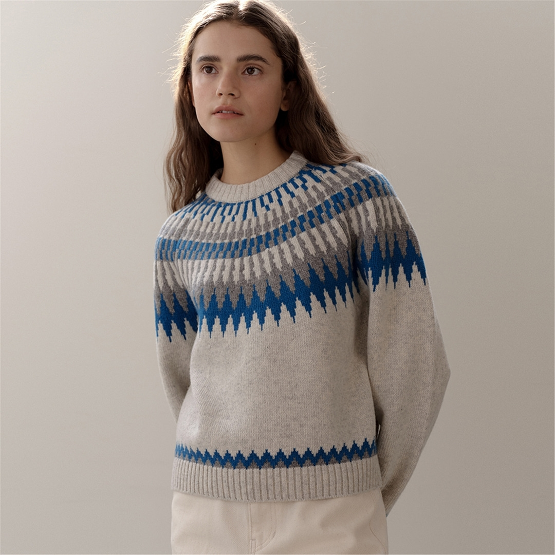 [블랭크03] wool fair isle sweater (light grey)