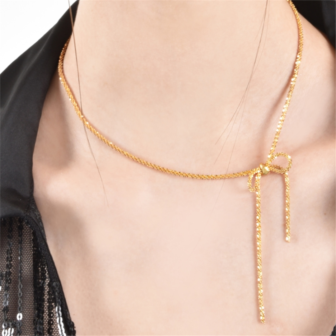 [티오유] Cotton chain ribbon chocker necklace_TP014 [Silver925]
