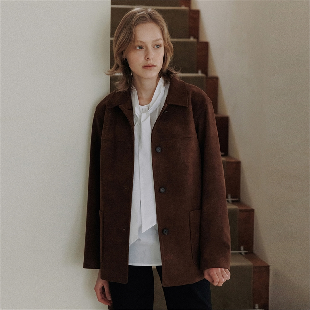 [블랭크03] suede single half jacket (vintage brown)