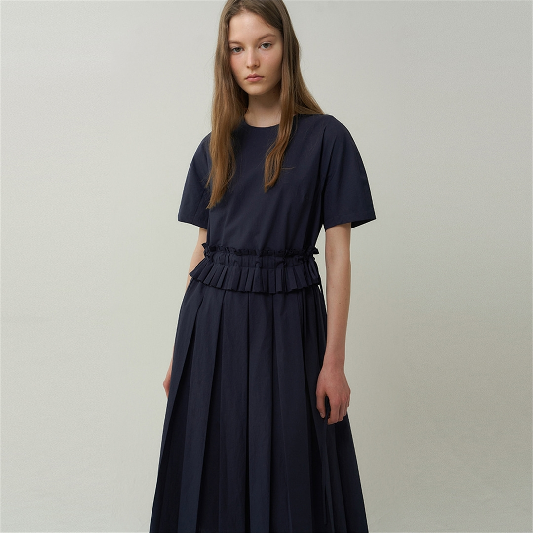 [블랭크03] cotton pleats dress (navy)