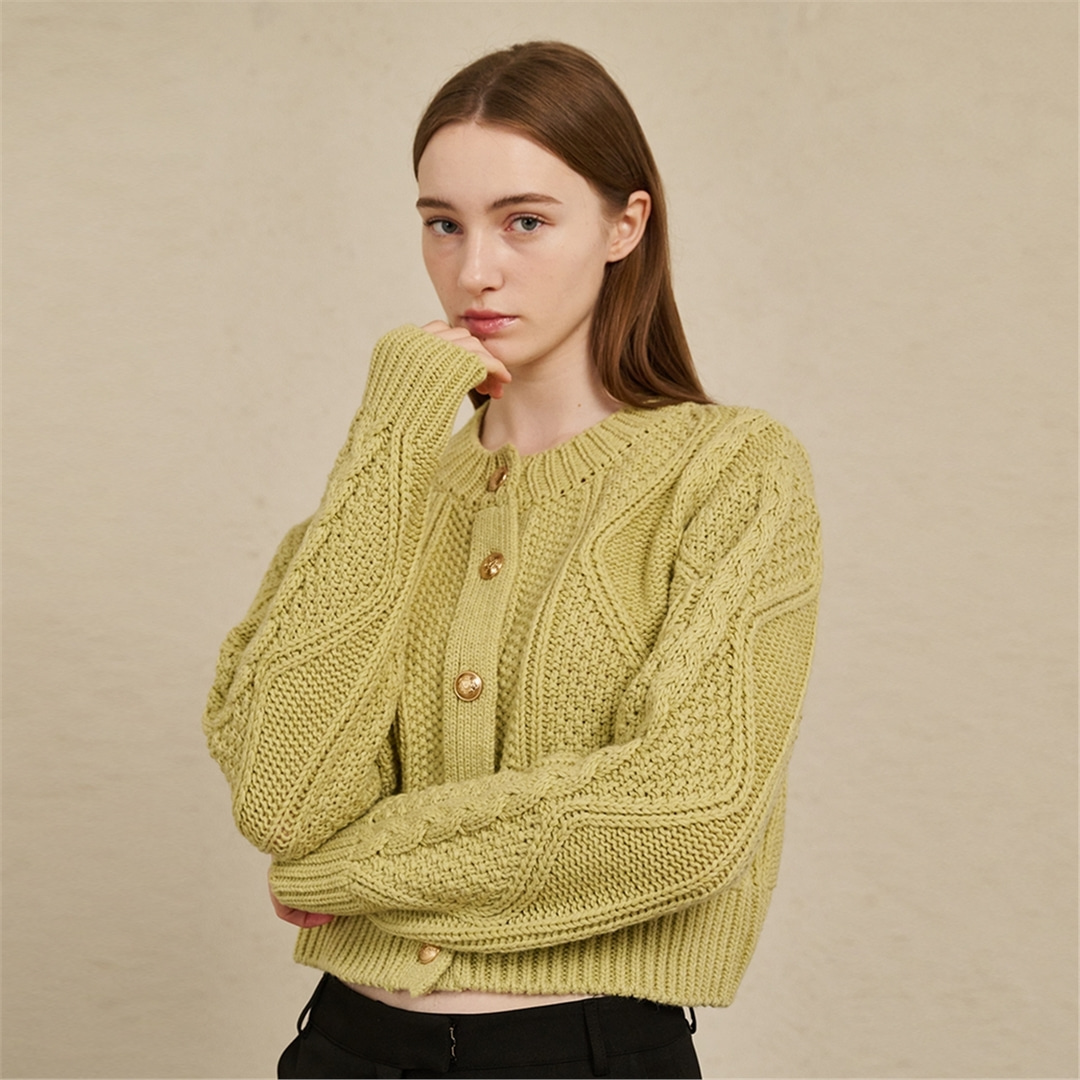 [누브] Cable Wool knit Cardigan-Melon