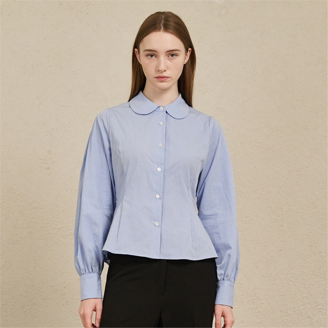 [누브] Round Collar Cotton Shirts - Sky Blue