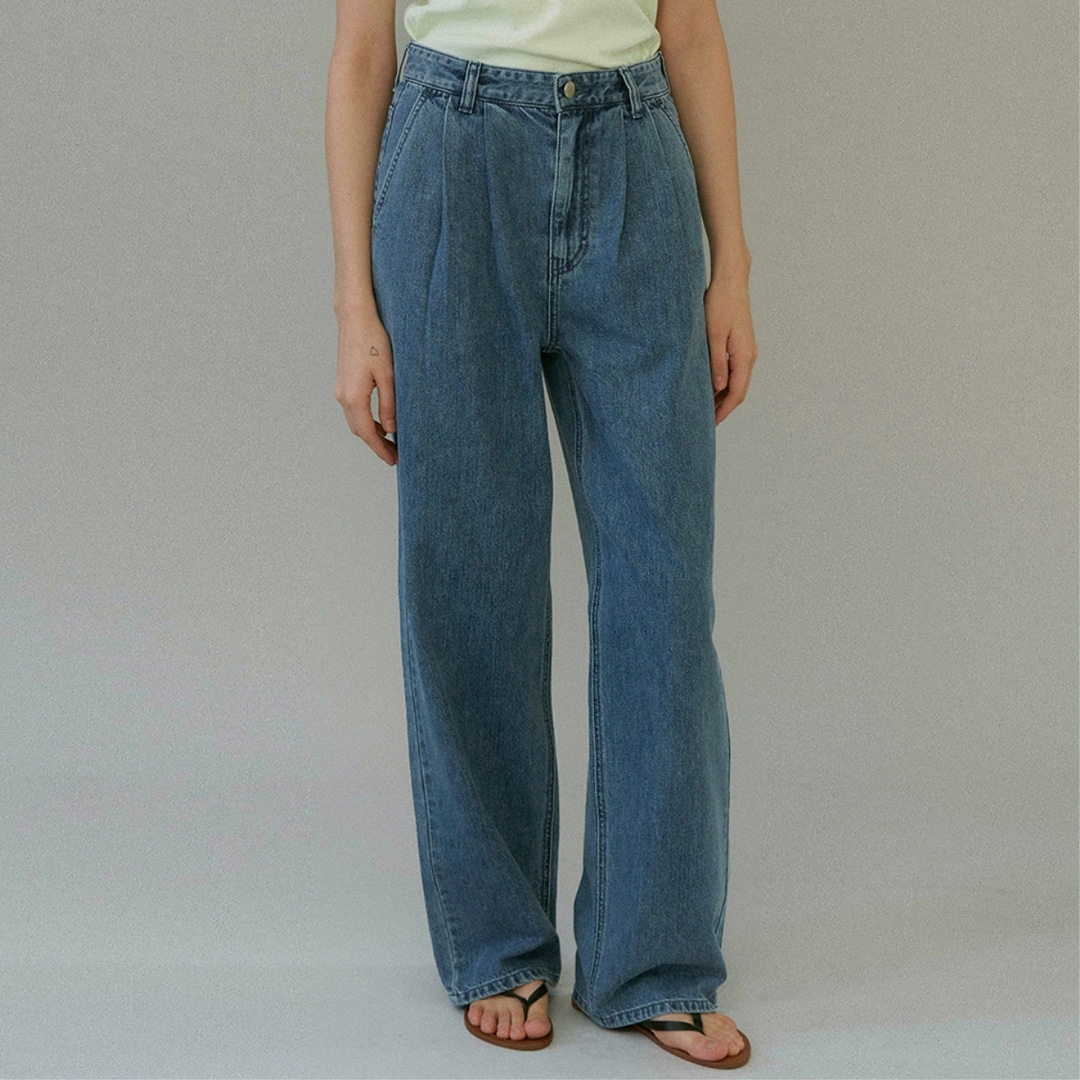 [블랭크03] tuck wide denim pants (classic blue)