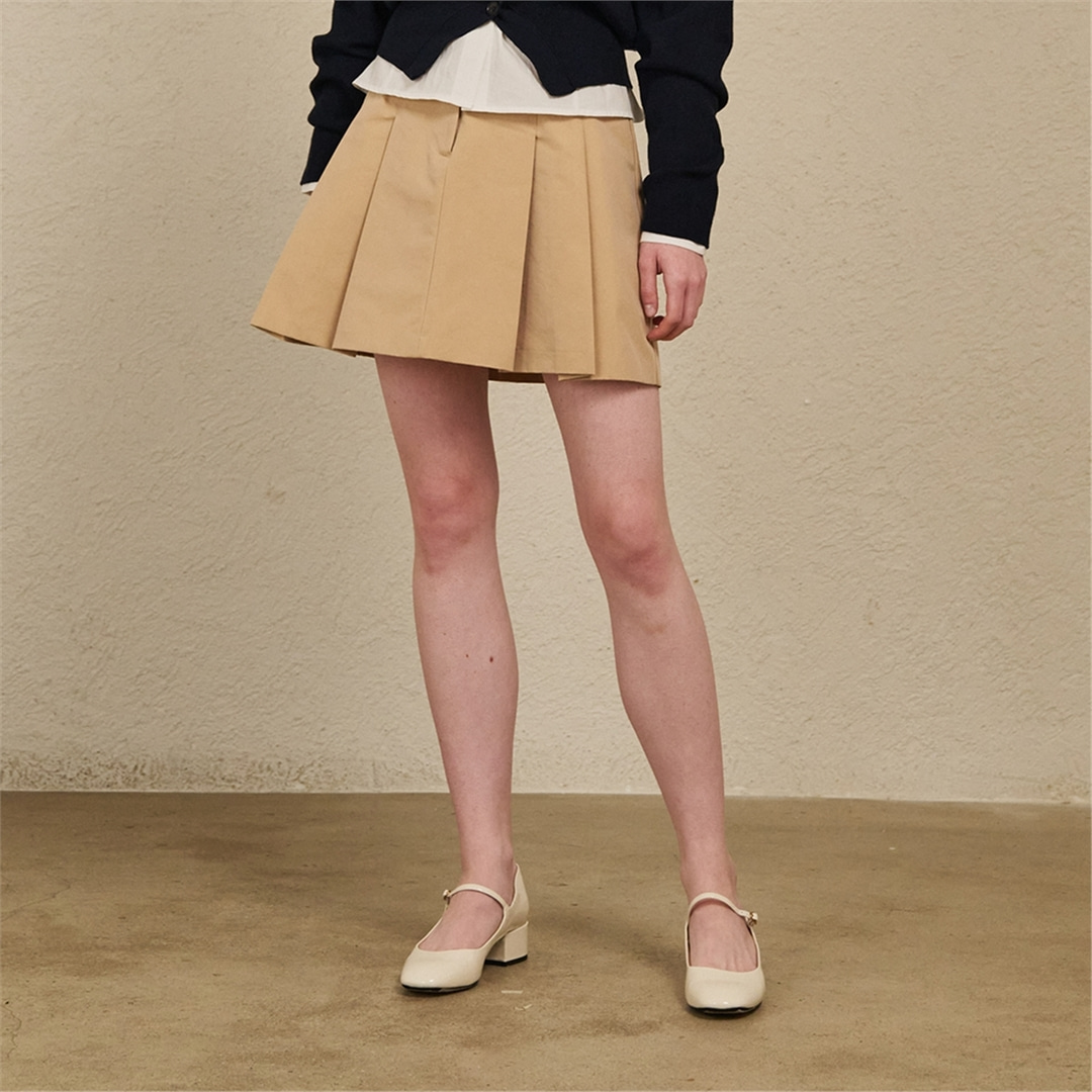 [누브] Cotton Pleats Skirt - Beige