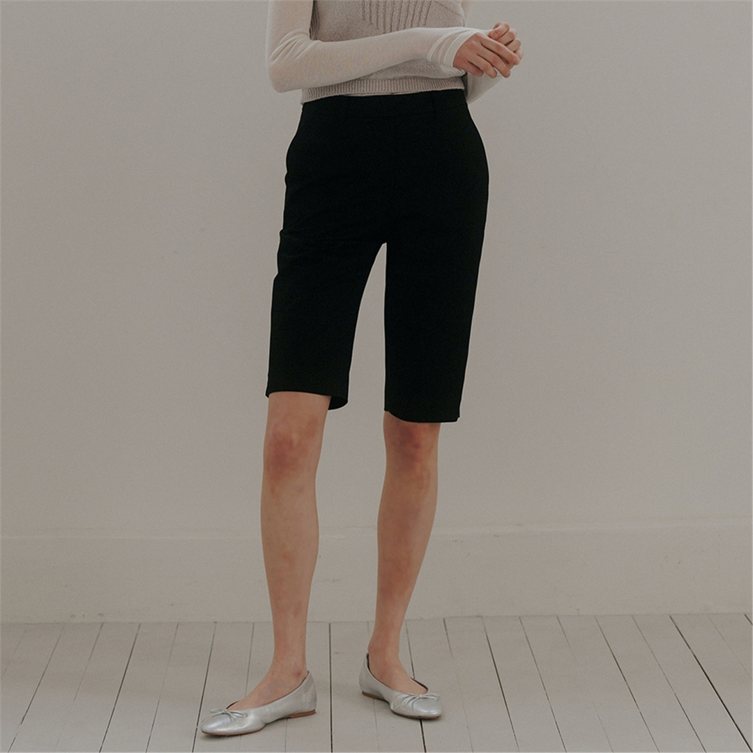[블랭크03] half length cotton pants (black)