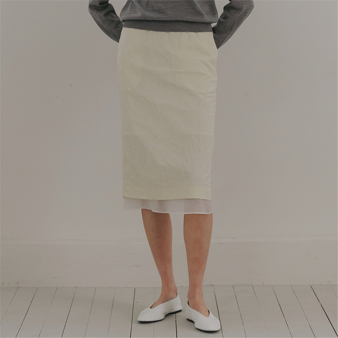 [블랭크03] wrinkle layer midi skirt (cream)