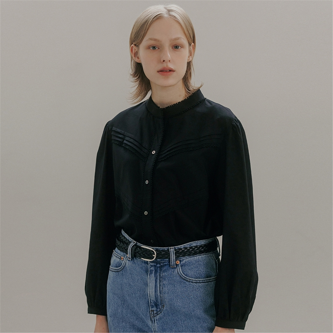 [블랭크03] vintage cotton lace blouse (black)