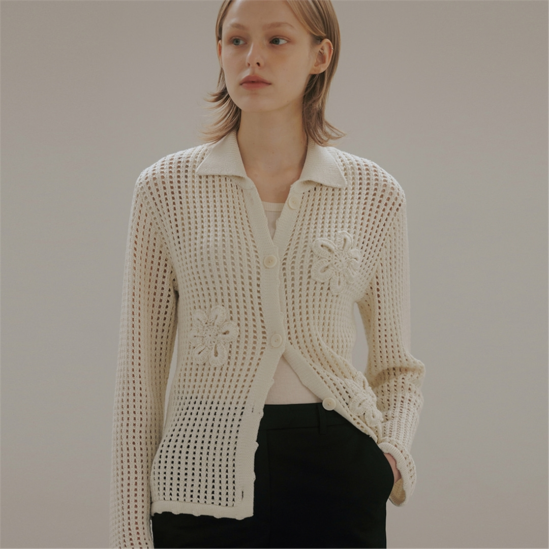 [블랭크03] cotton crochet knit jacket (ecru)
