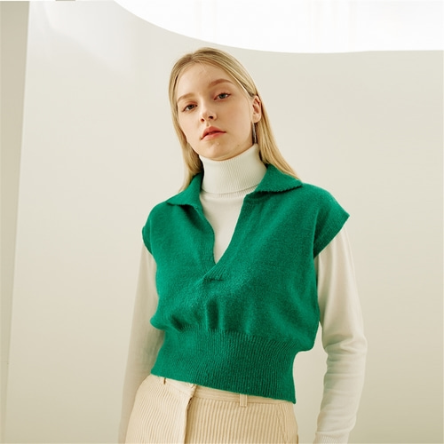 [배주안] Collar knit vest_GREEN