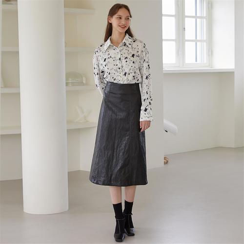 [에프코코로미즈] high waist leather skirt BK