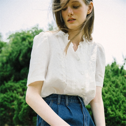 [블랭크03] linen pin-tuck blouse (white)