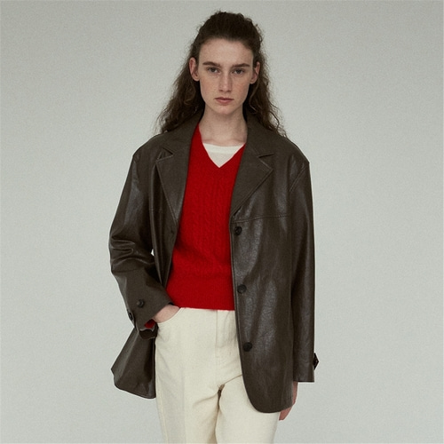 [블랭크03] faux leather overfit jacket (brown)