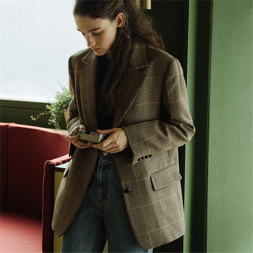 [블랭크03] overfit wool check jacket [Italian fabric] (beige brown)