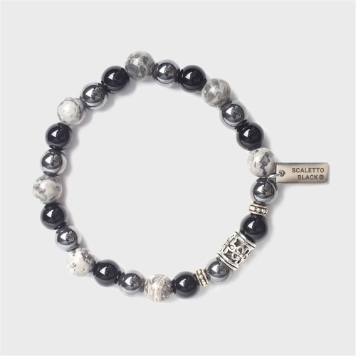 [스칼렛또블랙] Black and grey gemstone bracelet_Surgical steel_SCB099