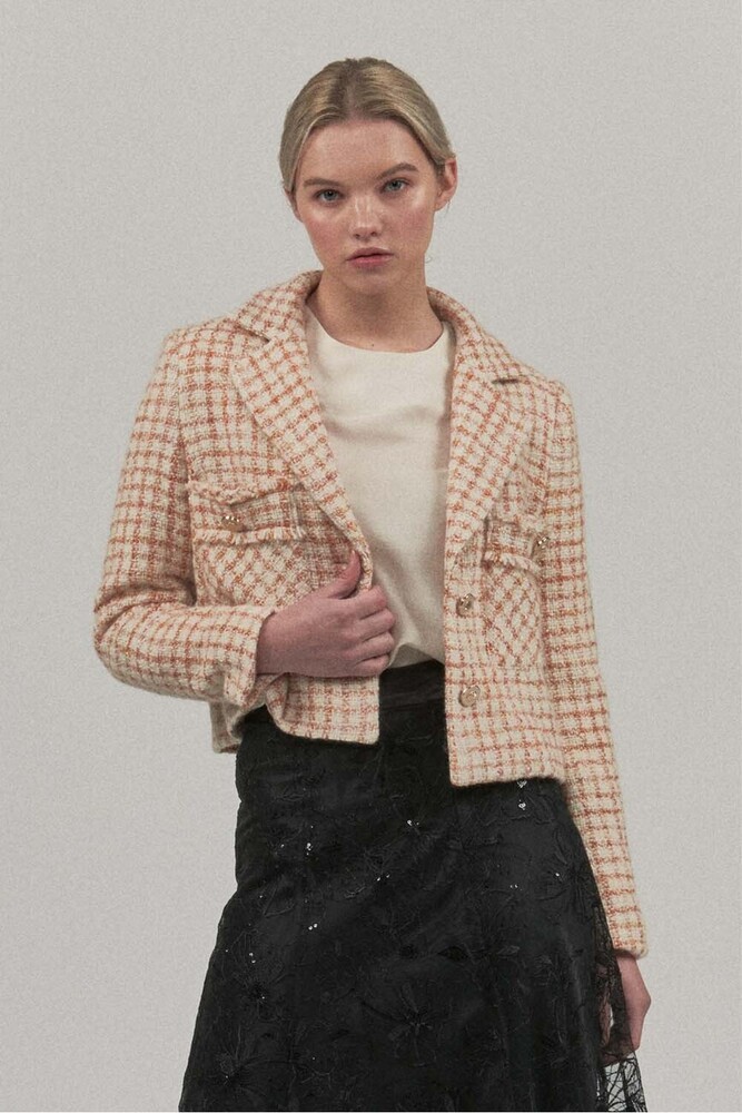 [줄리앤 데이지]Orange Wool Tweed Crop Jacket
