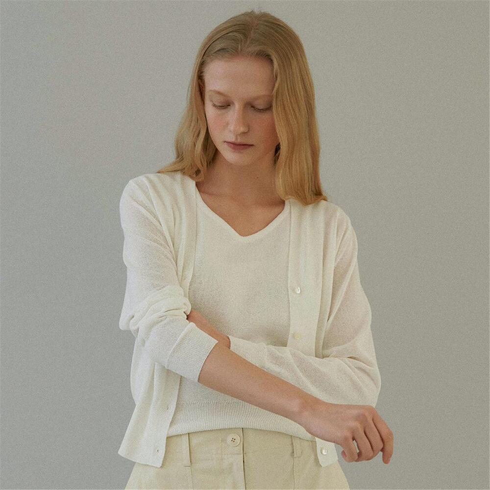 [블랭크03] cotton v neck cardigan (off white)