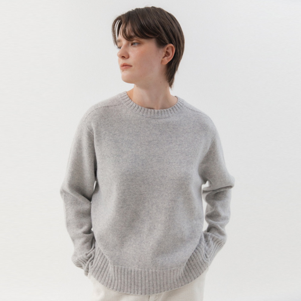 [위티앤험블] Super Fine Wool Wholegarment Round Knit top (Light Gray)