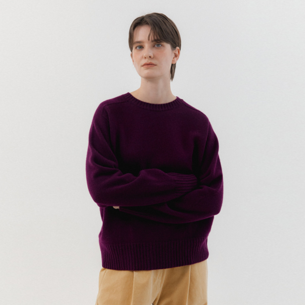 [위티앤험블] Super Fine Wool Wholegarment Round Knit top (Purple)